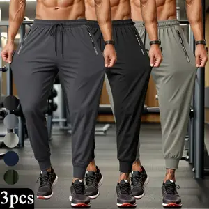 Men's 3-Pack High Stretch Training Joggers Tapered Gym Pants with Side Zipper Pockets 4-Way Elastic Quick-Dry Fabric for Squats Running Workouts Casual Streetwear Daily Commute Menswear Trouser