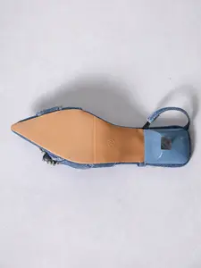 Vintage Denim Rhinestone Stiletto Sandals, Pointed Toe Backless Single Shoe, Perfect for Daily Shopping Spring Summer Women's Shoes