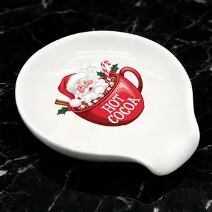 Christmas Coffee Spoon Rest Ceramic Spoon Holder Cafe Bar Accessories Snowman Nativity Scene Teaspoon Quote Ceramic Spoon Holder Rests for Station Decor Stove Top Countertop Kitchen Accessories Christmas Thanksgiving Gift for Coffee Lovers