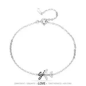 Carline Fashion Jewelry Minimalist Airplane Shaped Plane Charm Zircon Bracelet 925 Sterling Silver Link Bracelets for Women