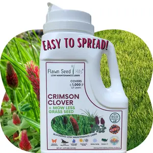 Flawn Seed Kits Crimson Clover & Mow Less Grass Seed Blend - Non-GMO, Eco-Friendly, Drought Tolerant Lawn Mix for Zones 3-9 - Easy to Spread