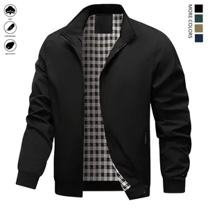 Men's Lightweight Polyester Jacket - Non-Stretch Formal and Daily Jacket, Stand Collar Design, Zipper Pocket - Office, Work Clothing, Spring and Autumn Casual Outerwear - Easy Care Professional Suit, Simple Style, Washable Fabric