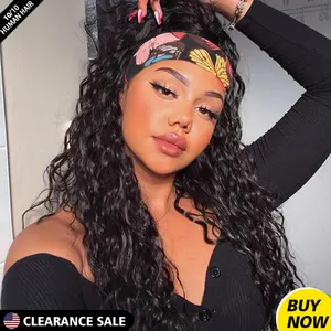 Headband Wig Deep Wave Human Hair Wigs 22 inch Glueless None Lace Front Wigs Machine Made Virgin Curly Human Hair Wigs for Black Women Deep Wave Headband Wig Human Hair Natural Color