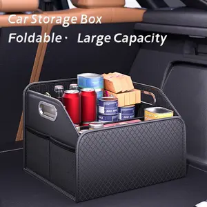 Rhombic PU Leather Car Trunk Organizer – Foldable & Collapsible Storage Box Car Interior Accessory for SUV, MPV & Auto Cargo | Seat Back Boot Storage Solution OOLEATHER Car Accessories