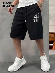 Men's Cross Print Trendy Shorts, Casual Drawstring Waist Shorts, Comfortable Fashion Design, Perfect Gift for Him, All Seasons Wear