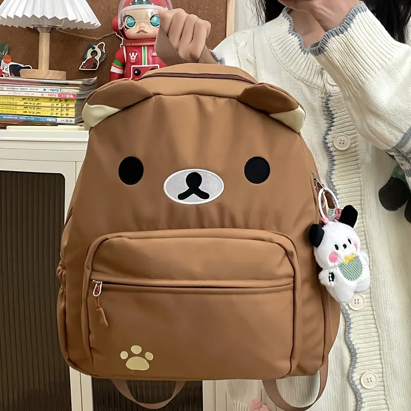 Women's Cute Bear Backpack with Simple Single-Sided Bear Ear Claw Design, Zipper Closure, Durable Nylon, Everyday Backpack Suitable for Women and Teenagers, Brown and White, No Need for Accessories, Fun Animal Pattern, Smooth Touch summerwins