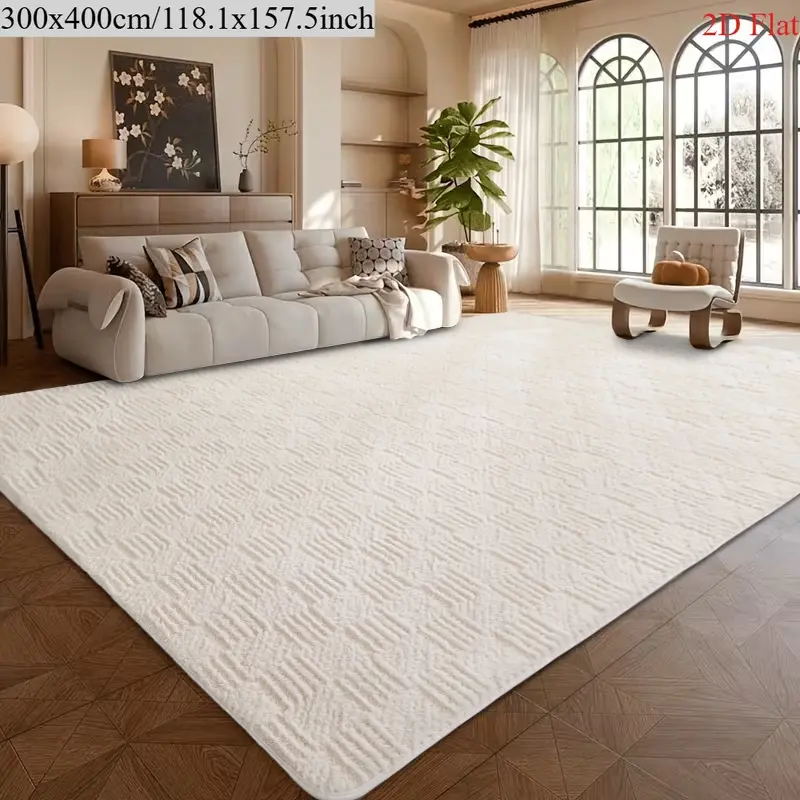 White Wavy Texture Large Area Rug, Cozy Thick Comfort Carpet, Anti-Stain Floor Rug for Modern Home & Farmhouse