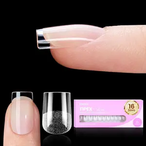 Beetles Tipex Lite Instant Apex Nail Tips, XS Short Square, 16 Sizes | 00–14, Built-in Apex Acrylic Tips for Flat & Natural Nail Beds, Beginner-Friendly Easy DIY Nail Extensions
