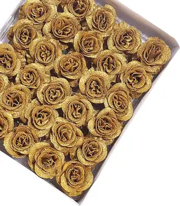 Gold Glitter Rose Heads (50 pcs)