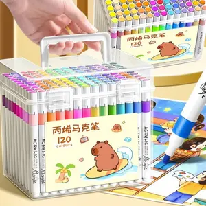 12-120 Color Acrylic Markers Kawaii Painting Set, Art Supplies, Safe Washable Colored Pens for Kids Students, Suitable for Various Materials