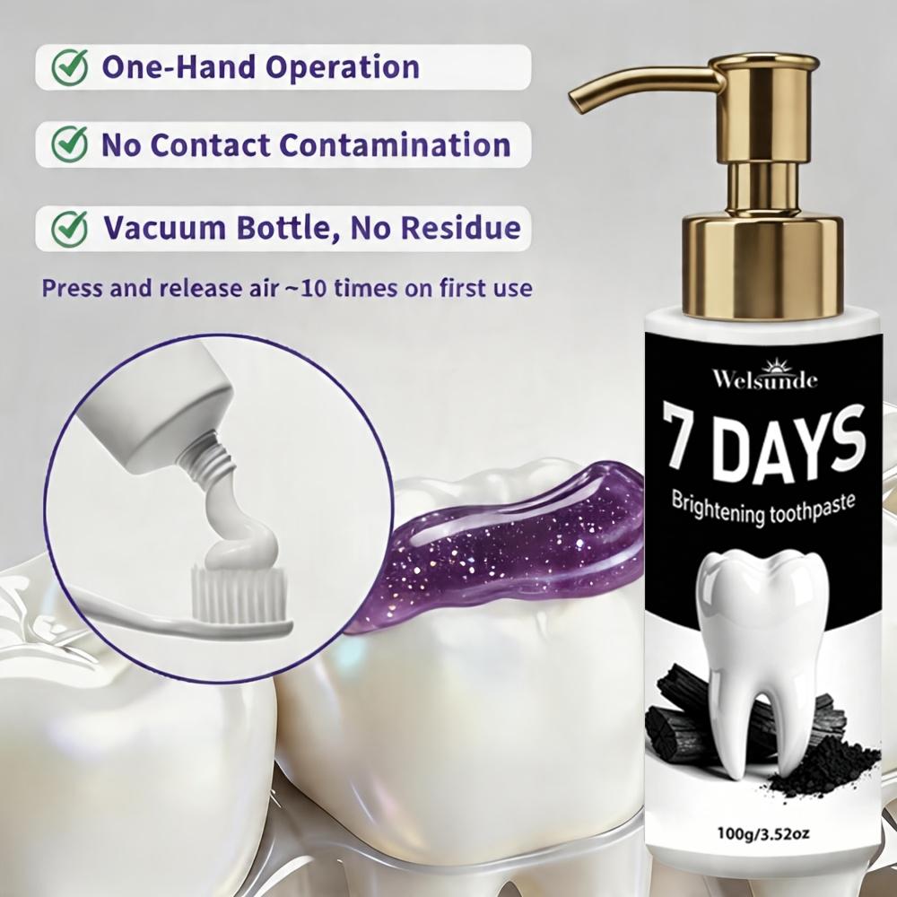 Welsunde 7 Days Brightening Activated Charcoal & Niacinamide Toothpaste, Probiotic Non-Fluoride Press-Type 100g Paste for Deep Stain Removal & Fresh Breath Welsunde 7 Days Brightening Activated Charcoal & Niacinamide Toothpaste, Probiotic Non-Fluoride Press-Type 100g Paste for Deep Stain Removal & Fresh Breath