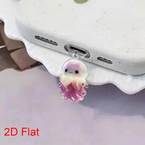 2D Cute Jellyfish Theme Phone Dust Plug Charm Phone Charms, Compatible with Type-C iPhone Android Phones iPad Tablets AirPods Charging Port Decorations