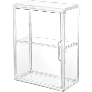 Acrylic Display Case Compatible with Labubu 2 Tier Wall Figure Display Case for Collectibles Clear Acrylic Box with Removable Divider