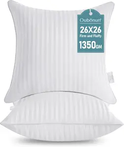 26 x 26 Euro Pillow Inserts, Firm and Decorative Square Pillows for Couch Bed Sofa with Soft Cotton Cover White Cushion with Down Alternative Pack of 2
