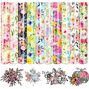 Watercolor Flower HTV Vinyl - 10 Sheets (12'' x 10'') Floral Heat Transfer Vinyl HTV Patterned Iron On Vinyl for T-Shirts
