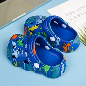 Unisex Kid's Adorable Dinosaur Pattern Clogs, Comfy Non Slip Casual Soft Sole Breathable Hollow Out Slippers For Boy's & Girl's Outdoor Activities