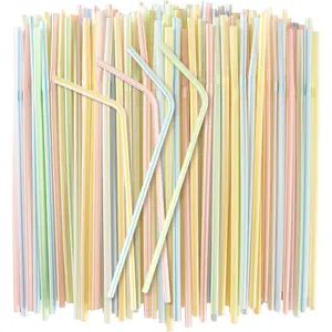 Disposable Flexible Lightweight PP Plastic Striped Straws - Long, Colorful Bar & Kitchen Utensils for Home, Birthday Use with Milk, Juice, Tea, Beverage Drinks