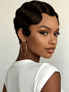 Finger Wave Human Hair Wig  Short Pixie Cut Wigs  Human Hair Wigs Finger Ocean Wave Wig  Hair for Women
