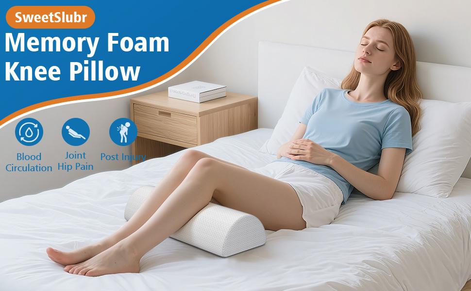 Knee Pillow for Side Sleepers, Half Moon Memory Foam Bolster Pillow for Legs, Ergonomic Design Wedge Elevation Pillow for Side & Back Sleeping, Under Knee Support, Foot, Ankle, Lumbar, Pillows for sleeping, Body pillow