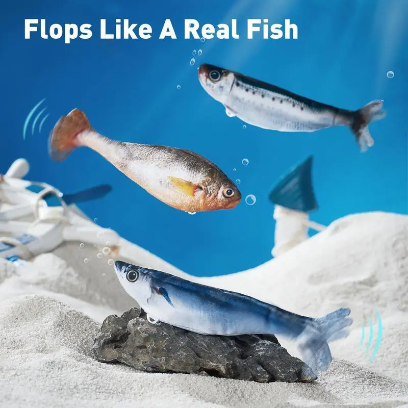Electric Vibrating Flopping Fish Cat Toys 3 Pack, Super Real Touch Sensitive Cat Toy, 3 Flap Modes, Three Kinds of Fish, 7.1 Inch, Catnip Included, Rechargeable Kitten Interactive Toys