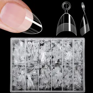 Half Clear Fake Nail Tips, Almond Fake Nails, Almond Shape Nails, 1 Box Short Almond half Cover Nail Tips, Professional Artificial Nail Kit for Women & Girls DIY Nail Art,Self-handle 12Sizes