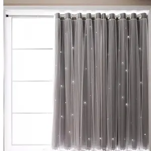 Star Pattern Curtain, 1 Count LED Light String Door Curtain, Household Textiles for Home Living Room Bedroom Bathroom Hotel Decor, Net Curtain Window