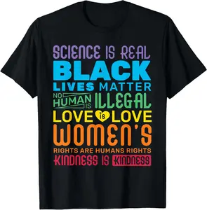 Science Is Real Black Lives Matter Rainbow LGBT Pride Gay Casual Short Sleeve Cotton T-Shirt