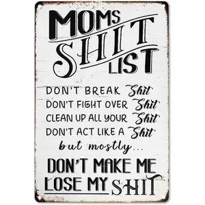 Funny Home Sign Kitchen Door Wall Decor - Moms Shit List Kitchen Sign Vintage Plaque Decor Rustic Design Hanging Plaque