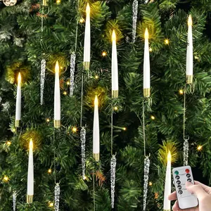 GISGFIM 12 Pack Christmas Tree Candles with Remote & Hooks LED Flickering Flameless Candles with Timer Hanging Crystals Ornaments for Classroom Home Party Gifts Wedding Chandelier Decors-Acrylic Icicles Hook