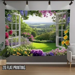 Summervibes 2D Flat Print Single Panel Garden View Backdrop, 1pc Multi-Size Ornaments, Serene Outdoor Background for Home Decor, Wedding Event Decor