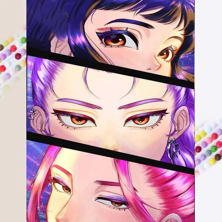 1 DIY handmade diamond painting kit, 5D diamond art set, DIY decoration, purple hair, pink hair, starry sky diamond painting kit with full round diamonds, mosaic, diamond art, DIY art home decoration, suitable for Christmas