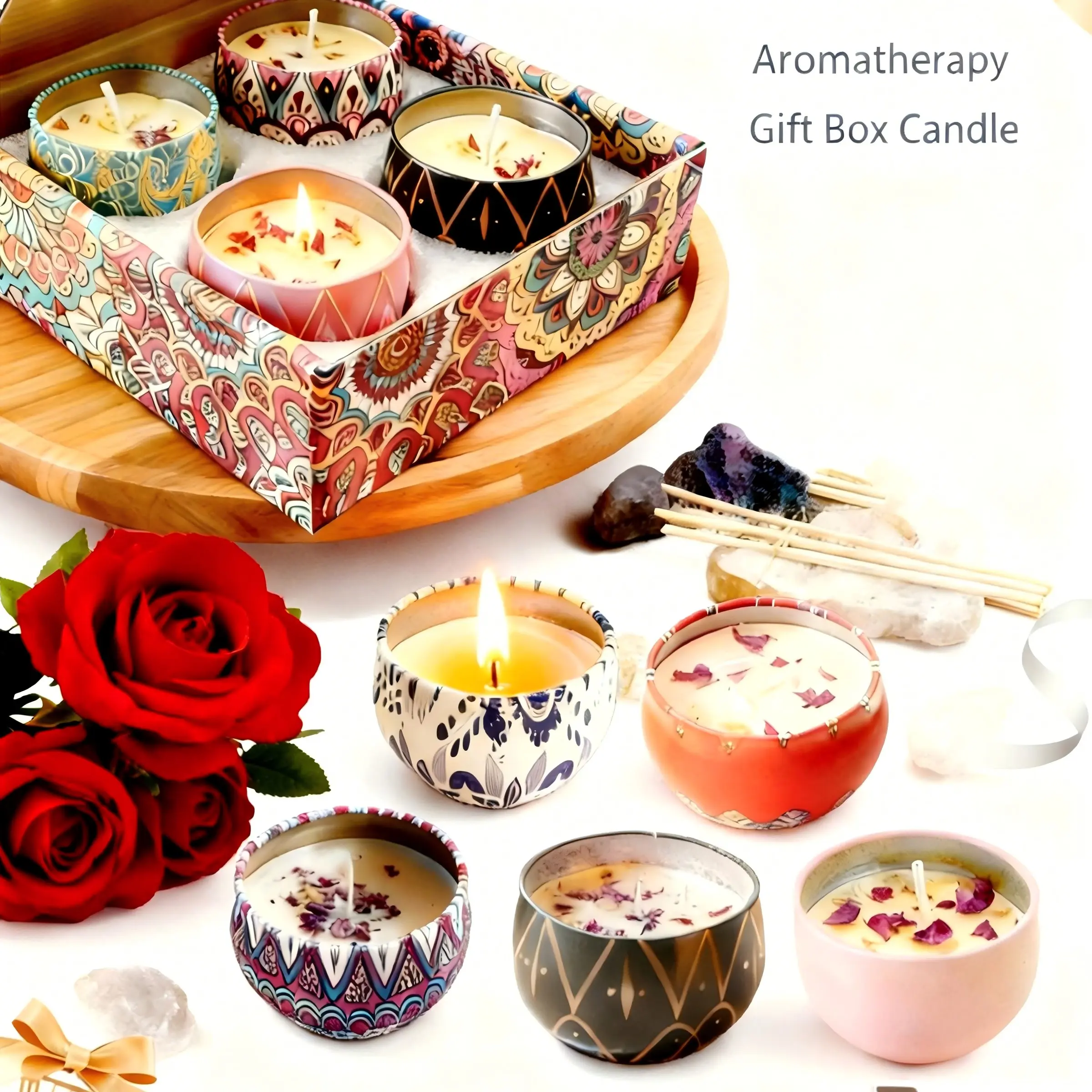 Aromatherapy Candles Gift Box Set, Unique Ethnic Style Patterns, 2-12 Scents Combination, Long-Lasting Burn, Perfect Holiday Gifts