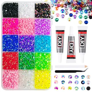 15 Color Resin Jelly Rhinestones Nail Art Kit, DIY Nail Decor, Phone Jewelry, Clothing Accessories, Nail Art Rhinestones 、 Flatback Crystals 、 with Adhesive Glue 、 Diamond Painting  Includes Tweezers and Dotting Tool