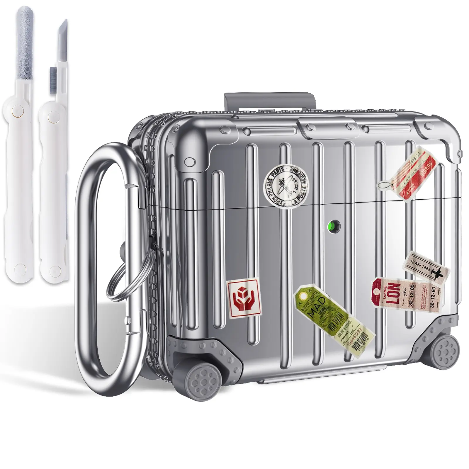 VISOOM Shockproof Travel Luggage-Style Earbuds Protective Case with Keychain, Compatible with AirPods Pro 3