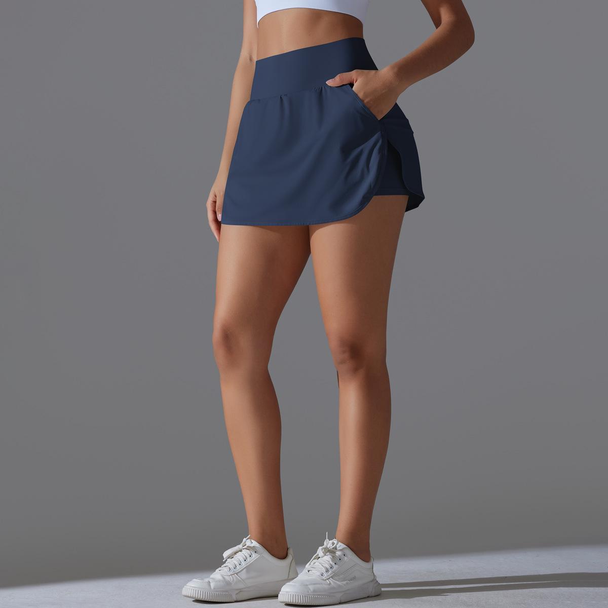 Women's High Waisted Active Performance Skort - Solid Color Navy Blue Tennis Skort with Pockets, Built-in Shorts for Gym Workouts, Running - Multi-Size Sporty Short Skirt