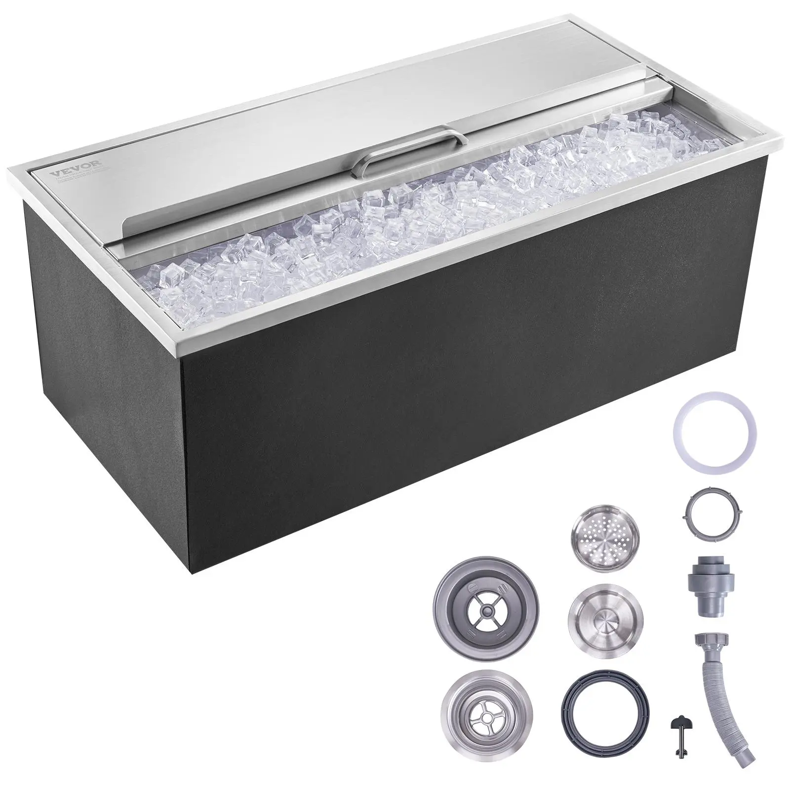 【summerfinds】VEVOR Drop in Ice Chest, 36"L x 18"W x 14"H Stainless Steel Ice Cooler, Commercial Ice Bin with Sliding Cover, 40.9 qt Outdoor Kitchen Ice Bar, Drain-pipe and Drain Plug Included, for Cold Wine Beer