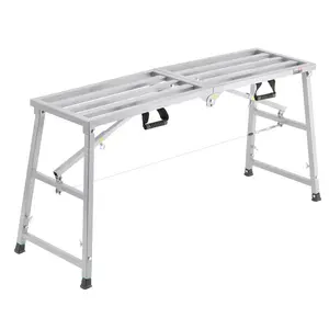 VEVOR Work Platform, 4 Gear Adjustable Height, Folding Alloy Steel Step Ladder, Portable Scaffolding Platform, 800 lb Load Capacity, Non-Slip Rubber Feet, Drywall Painting Stool, Cleaning Washing