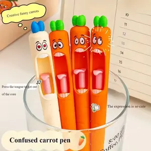 Funny Carrot Design Click Pens Set, Novelty Tongue-Out Core 0.5mm Office Pens, Unique Writing Instruments for Fun & Practical Use