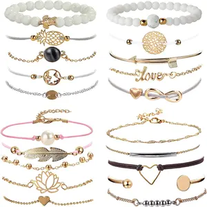 Sanfenly 20 Pcs Multilayer Bracelet Set for Women, Boho Beaded Stackable Wrap Bracelets, Turtle Pineapple Arrow Feather Lotus Mixed Adjustable Jewelry Set