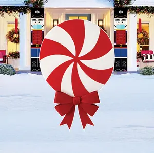 Christmas Peppermint Lollipop Yard Sign Outdoor Holiday Lawn Decorations with Stakes Candy Cane Walkway Yard Stake for Garden Party Décor Plastic Metal Ornaments