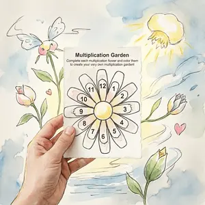 Multiplication Flower Activity Sheets 0-12 Learning, Math Supplement Practice, Multiplication Garden Table, 12 Pcs Educational Toys