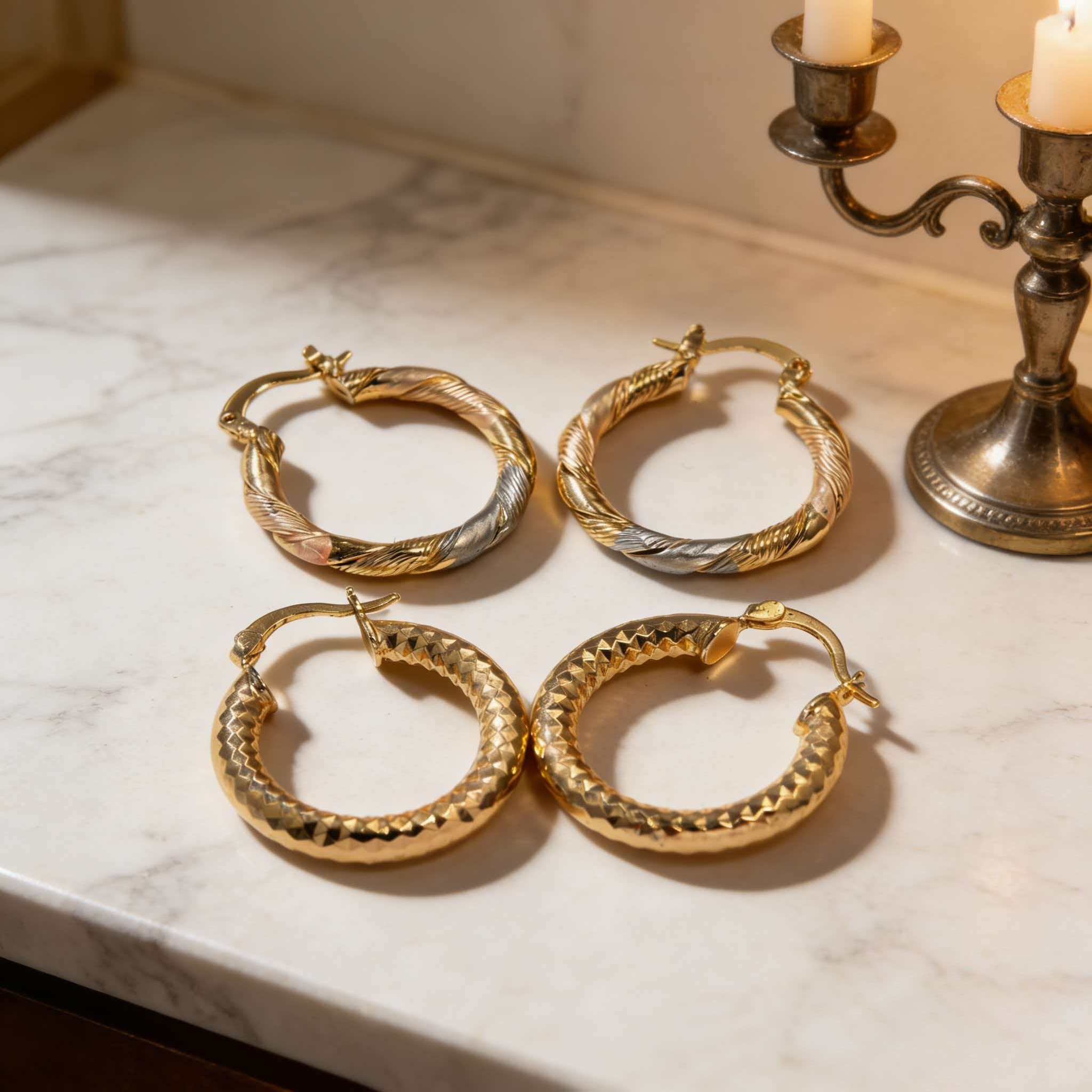 Hypoallergenic 18K Real Gold Plated Hoop Earrings Set Waterproof Long Lasting Color Retention for Everyday Wear