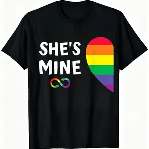 Pride Style T Shirt She's Mine Rainbow Heart Design Cotton Unisex Casual Wear For LGBTQ Pride Events And Everyday Expression