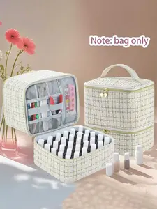 Nail Polish Makeup Box Organizer, Holds 30 Bottles (each 15ML), Dual-Layer Storage with Adjustable Dividers, Portable Nail Polish Bag, Travel Cosmetic Bags, Vanity Bag Organizer