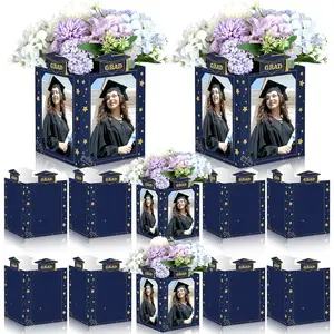 6 Pcs Graduation Photo Centerpieces for Table Class of 2026 Graduation Decorations 6 Inch Picture Display Frame Hollow Picture Props Box for 2026 Congrats Grad Party Favors(Blue)