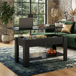 Modern 39" Lift Top Coffee Table With Hidden Storage Compartment Open Shelf Design Space Saving Living Room Center Table Stable Office Reception Leisure Tea Table