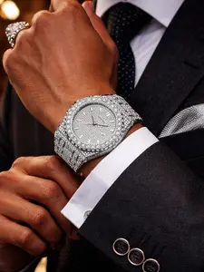 Luxury Iced Out Diamond Watch for Men | Full Bling Silver Quartz Watch | Waterproof Hip Hop Streetwear Fashion Wristwatch Gift high-end
