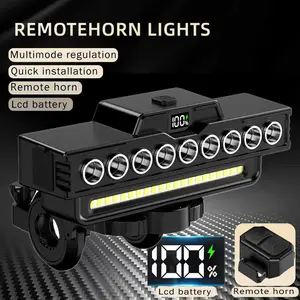 RemoteHorn Lights Rechargeable Waterproof Bicycle Headlight with Horn 9 LEDs 7 Modes IPX5 Long Battery Life Easy Install for Night Riding Mountain Cycling