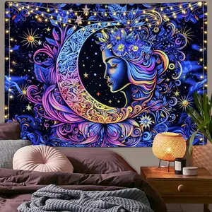 Sun and Moon Wall Tapestry – Spiritual Floral Yin Yang Wall Hanging – Boho Hippie Room Decor for Bedroom, Living Room, or Meditation Space