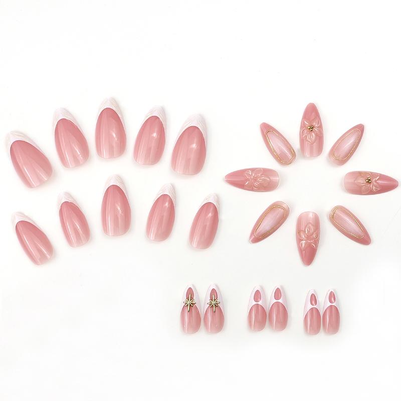 24pcs Medium Almond Nail Tips Set,Glossy Press-On Acrylic Nails, EasyWear French Manicure, Perfect forWomen and Girls Daily Use Sea Blue Cat Eye Magnetic Polish Salon Quality Reusable glossy manicure Wearable Mixed Color Acrylic Nail Set winter holiday vi